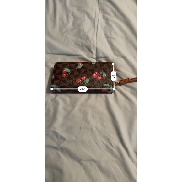 Cherry Print Brown Inspired Wristlet Wallet Nwot Fruit Fashion Purse - Picture 8 of 8